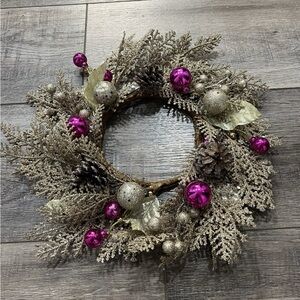 *NEW* Glittered Sparkling Holiday Pine Cone Wreath Candle Ring - Gold & Pink